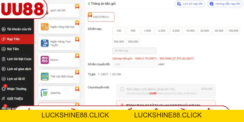 Hướng Dẫn Nạp Tiền UU88 - 2 Phút Tiền Vào Tài Khoản